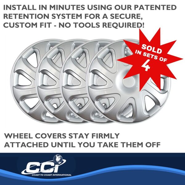 14 Inch Aftermarket Silver Hubcaps/Wheel Covers Set hub404silver - Image 2