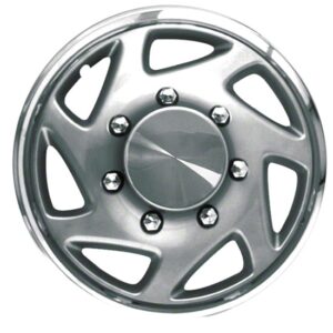 Ford Econoline 16 Inch Chrome & Silver Hubcaps – Snap-On Metal Clips, Chrome Plated Ring