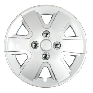 15" 6-Spoke Silver Hubcaps / Wheel Covers – Universal Fit for Steel & Winter Wheels – Snap-On Plastic with Spring Steel Clips – Set of 4 – ABS Plastic – Decorative Bolts