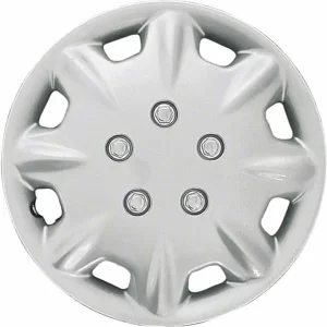 Universal 14 Inch Silver 8-Hole Snap-On Hubcaps | Metal Clips | Set of 4 | Easy Install